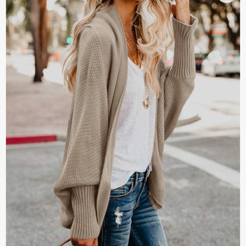Oatmeal Bat Wing Knitted Cardigan